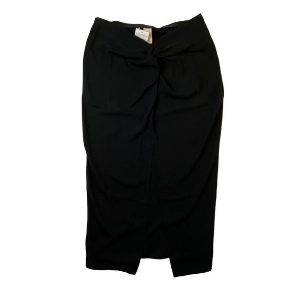 Open Edit Black Midi Skirt Size MEDIUM With Knot Detail & Side Zip Closure NWT - Picture 1 of 13